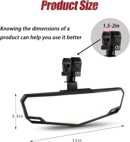 UTV Rear View Mirror, Adjustable Aluminum Clamp UTV Rear View Mirror Fits 1.5"-2" Roll Cage, Compatible with Polaris RZR 1000 Pioneer Talon Kawasaki KRX Mule Yamaha Wolverine 、RTV Can Am X3/ CFMOTO in Saudi Arabia