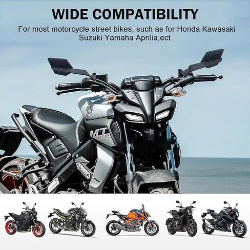 مرايا الرؤية الخلفية للدراجات النارية متوافقة مع Kawas@ki Z125 Pro Z250 Z250SL Z300 Z400 Z650 Z750 Z800 Z900 Z1000 وHond@ CB650R CB650F CB650F ABS CB 750 Hornet - أسود in Kuwait