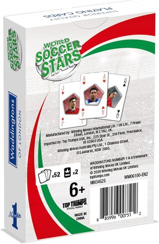 وادينجتون لا. أوراق لعب 1 World Soccer Stars - مجموعة أوراق ذات تأثير ثلاثي الأبعاد - أوراق لعب بلاستيكية - أوراق لعب احترافية - مجموعة أوراق من البطاقات الذهبية in Kuwait