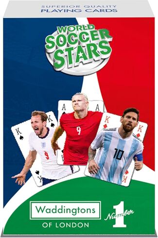 وادينجتون لا. أوراق لعب 1 World Soccer Stars - مجموعة أوراق ذات تأثير ثلاثي الأبعاد - أوراق لعب بلاستيكية - أوراق لعب احترافية - مجموعة أوراق من البطاقات الذهبية in Kuwait
