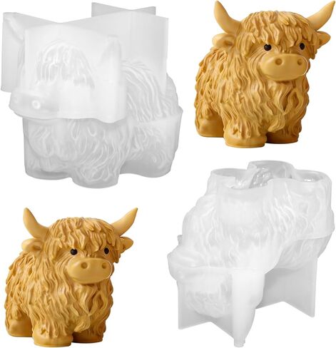 Highland Cow Shape Silicone Mold for Epoxy Resin, 2 Packs 3D Cute Cow Animal Candle Mold for Candle Making, Highland Cow Chocolate Candy Fondant Molds for Cake Decor in Saudi Arabia