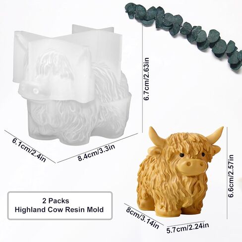 Highland Cow Shape Silicone Mold for Epoxy Resin, 2 Packs 3D Cute Cow Animal Candle Mold for Candle Making, Highland Cow Chocolate Candy Fondant Molds for Cake Decor in Saudi Arabia
