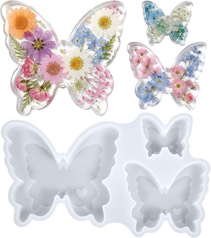 Butterfly Silicone Mold, Butterfly Resin Mold, Soft Demoldable Silicone Molds, 3 Sizes Butterflies Art Craft Molds for Resin Casting Soap Candle Flowers Preservation Spring Decor & Easter Gifts in Kuwait