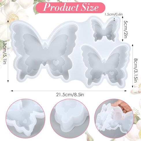 Butterfly Silicone Mold, Butterfly Resin Mold, Soft Demoldable Silicone Molds, 3 Sizes Butterflies Art Craft Molds for Resin Casting Soap Candle Flowers Preservation Spring Decor & Easter Gifts in Kuwait