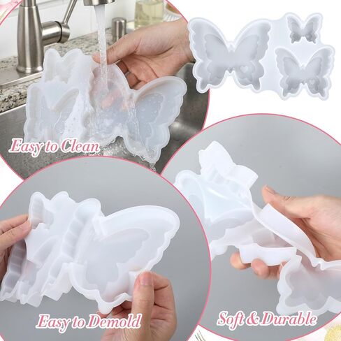 Butterfly Silicone Mold, Butterfly Resin Mold, Soft Demoldable Silicone Molds, 3 Sizes Butterflies Art Craft Molds for Resin Casting Soap Candle Flowers Preservation Spring Decor & Easter Gifts in Kuwait