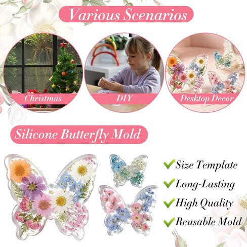 Butterfly Silicone Mold, Butterfly Resin Mold, Soft Demoldable Silicone Molds, 3 Sizes Butterflies Art Craft Molds for Resin Casting Soap Candle Flowers Preservation Spring Decor & Easter Gifts in Kuwait