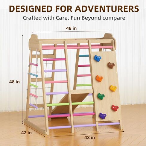 Foldable Indoor Jungle Gym for Toddlers, 8-in-1 Montessori Indoor Toddler Climbing Playset, Space-Saving Toddler Indoor Playground with Slide/Climbing, Play Table/Net, Monkey Bars, Swing,Hanging Ring in Saudi Arabia