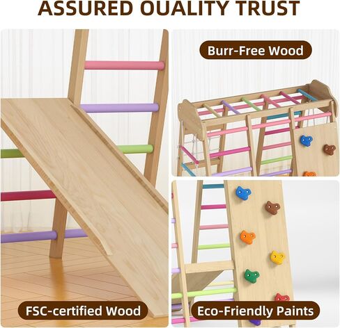 Foldable Indoor Jungle Gym for Toddlers, 8-in-1 Montessori Indoor Toddler Climbing Playset, Space-Saving Toddler Indoor Playground with Slide/Climbing, Play Table/Net, Monkey Bars, Swing,Hanging Ring in Saudi Arabia