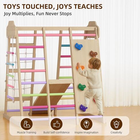 Foldable Indoor Jungle Gym for Toddlers, 8-in-1 Montessori Indoor Toddler Climbing Playset, Space-Saving Toddler Indoor Playground with Slide/Climbing, Play Table/Net, Monkey Bars, Swing,Hanging Ring in Saudi Arabia