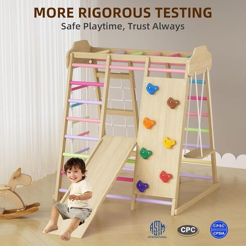 Foldable Indoor Jungle Gym for Toddlers, 8-in-1 Montessori Indoor Toddler Climbing Playset, Space-Saving Toddler Indoor Playground with Slide/Climbing, Play Table/Net, Monkey Bars, Swing,Hanging Ring in Saudi Arabia