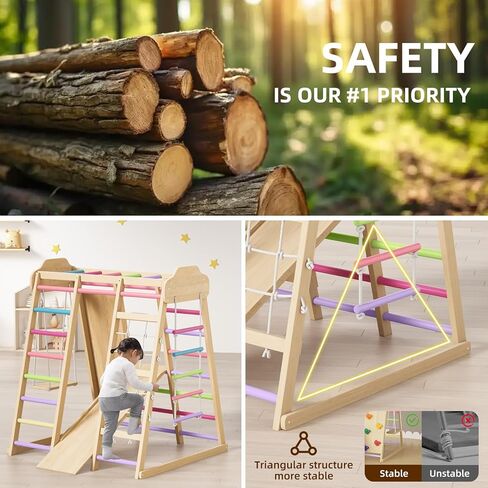 Foldable Indoor Jungle Gym for Toddlers, 8-in-1 Montessori Indoor Toddler Climbing Playset, Space-Saving Toddler Indoor Playground with Slide/Climbing, Play Table/Net, Monkey Bars, Swing,Hanging Ring in Saudi Arabia