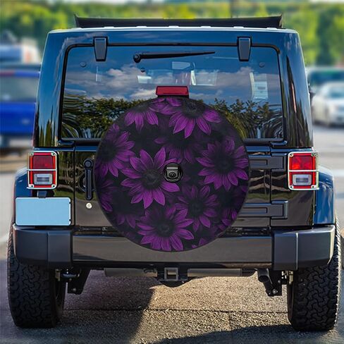 Spare Tire Cover with Backup Camera Hole Purple Sunflower Waterproof Tire Cover Fit for Rv SUV Truck Travel Trailer 17inch in Saudi Arabia