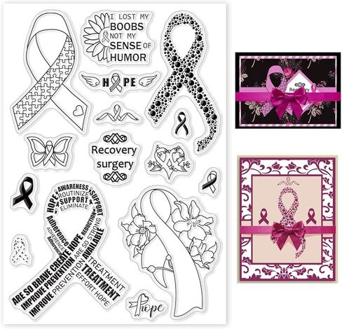1 Sheet PVC Plastic Clear Stamps, Awareness Ribbon Pattern Silicone Stamp, Wings and Text Pattern Clear Stamp for DIY Scrapbooking Photo Album Decorative Cards Making, 6.3x4.33x0.12inch in Kuwait