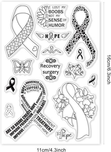 1 Sheet PVC Plastic Clear Stamps, Awareness Ribbon Pattern Silicone Stamp, Wings and Text Pattern Clear Stamp for DIY Scrapbooking Photo Album Decorative Cards Making, 6.3x4.33x0.12inch in Kuwait