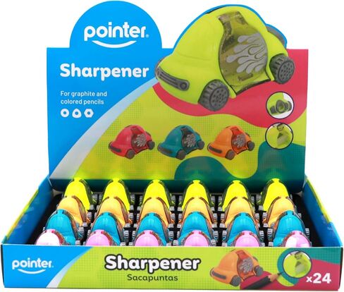 Pointer Car Pencil Sharpeners – Set of 24 Fun Vehicle Design, Assorted Colors – Built-in Shavings Container – Perfect Stocking Stuffers & Christmas Gifts for Kids and Classroom Supplies in Saudi Arabia