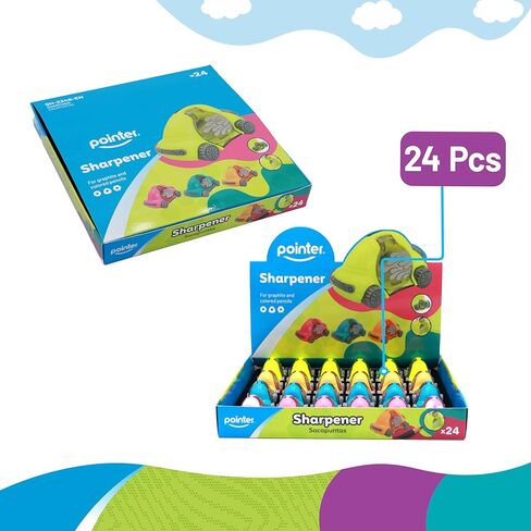Pointer Car Pencil Sharpeners – Set of 24 Fun Vehicle Design, Assorted Colors – Built-in Shavings Container – Perfect Stocking Stuffers & Christmas Gifts for Kids and Classroom Supplies in Saudi Arabia
