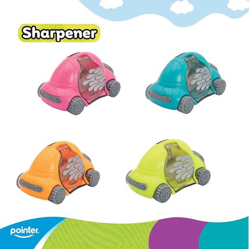 Pointer Car Pencil Sharpeners – Set of 24 Fun Vehicle Design, Assorted Colors – Built-in Shavings Container – Perfect Stocking Stuffers & Christmas Gifts for Kids and Classroom Supplies in Saudi Arabia