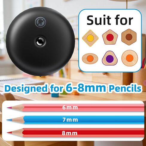 tenwin Rechargeable Electric Pencil Sharpener for 6-8mm Pencils, Fully Automatic Pencil Sharpener with 3 Selectable Adjustable Pencil Nibs, Fit for Colored Pencils, Auto in&Out (Black) in Kuwait