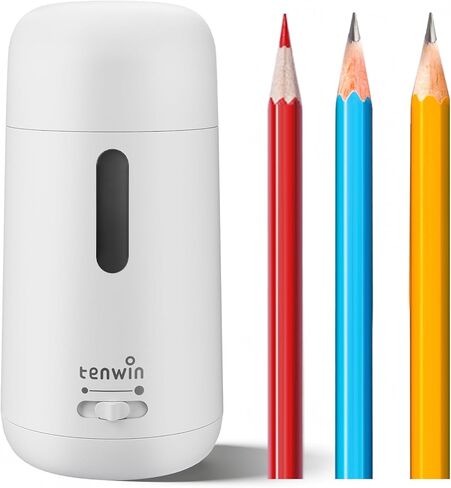 tenwin Rechargeable Electric Pencil Sharpener for 6-8mm Pencils, Fully Automatic Pencil Sharpener with 3 Selectable Adjustable Pencil Nibs, Fit for Colored Pencils, Auto in&Out (Black) in Kuwait