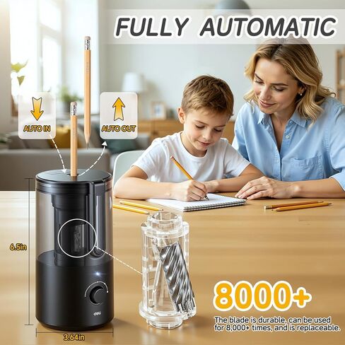 مبراة أقلام رصاص كهربائية من ديلي، مبراة أقلام رصاص أوتوماتيكية بالكامل لأقلام الرصاص رقم 2 والأقلام الملونة مقاس 6.9-8 مم، إدخال وإخراج تلقائي، مبراة قابلة لإعادة الشحن بدون استخدام اليدين للفصل الدراسي والمنزل والمكتب باللون الأسود in Saudi Arabia
