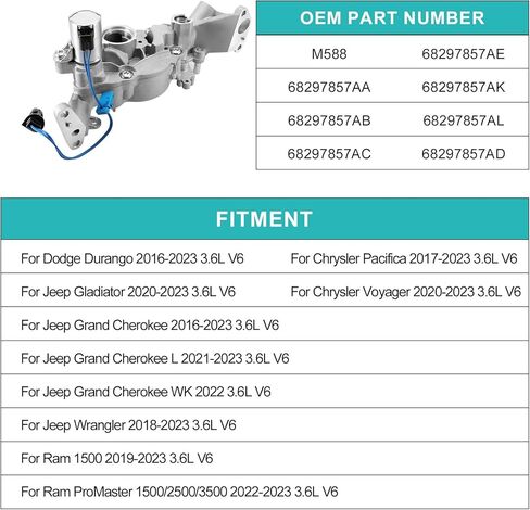 AULINK 68297857AA Engine Oil Pump (3.6L V6) For Dodge Durango 2016-2023, Ram 1500 2019-2023, Jeep Gladiator Grand Cherokee L/WK Wrangler, Chrysler Pacifica Voyager 2017-2023 68297857AB 68297857AC in Kuwait