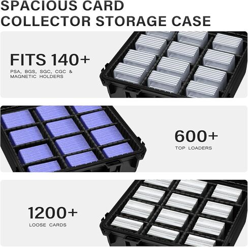 Graded Card Case Storage Box - PSA Slab Card Box for Graded Sports & Baseball Card with 9 Dividers - Trading Card Storage Holder for PSA | CSG | BGS & Toploaders - Home & Show Display for Safe Storage in Saudi Arabia