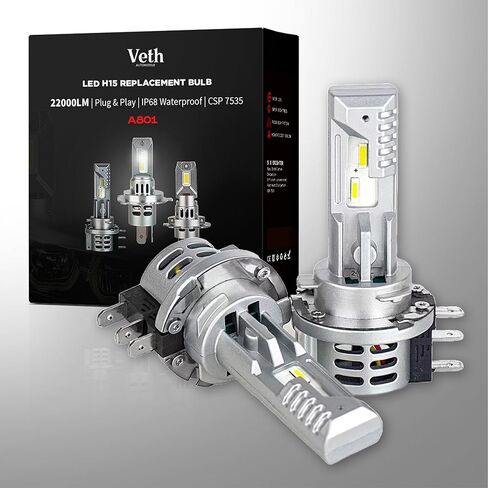 H15 Replacement Light – 70W 6500K Cool White, 22000 Lumens, 1:1 Plug & Play, Long-Service Life, CANbus Ready, IP68 – Replaces Any H15 Bulb - Fog-Interior-Turn Signal, Pack of 2 in Kuwait