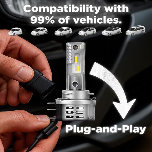 H15 Replacement Light – 70W 6500K Cool White, 22000 Lumens, 1:1 Plug & Play, Long-Service Life, CANbus Ready, IP68 – Replaces Any H15 Bulb - Fog-Interior-Turn Signal, Pack of 2 in Kuwait