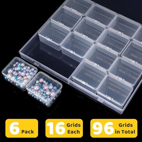 Jetec 6 Sets Bead Organizer Box, 6 Jewelry Organizers and Storage with 96 Small Boxs, Clear Craft Supply Container for Diamond Painting Rhinestones Screws Seed Charm Beads and Small Parts in Kuwait