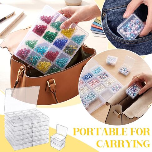 Jetec 6 Sets Bead Organizer Box, 6 Jewelry Organizers and Storage with 96 Small Boxs, Clear Craft Supply Container for Diamond Painting Rhinestones Screws Seed Charm Beads and Small Parts in Kuwait