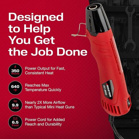 مسدس حراري EC-MINI من Master Appliance للحرف اليدوية، غلاف قابل للانكماش، أنابيب انكماش حراري، موصلات سلكية، موصلات كهربائية، راتنجات الإيبوكسي، مسدس حراري لصنع الشموع، مسدس هواء ساخن منقوش مع عاكس يتقلص الحرارة in Kuwait