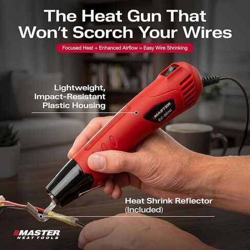 مسدس حراري EC-MINI من Master Appliance للحرف اليدوية، غلاف قابل للانكماش، أنابيب انكماش حراري، موصلات سلكية، موصلات كهربائية، راتنجات الإيبوكسي، مسدس حراري لصنع الشموع، مسدس هواء ساخن منقوش مع عاكس يتقلص الحرارة in Kuwait