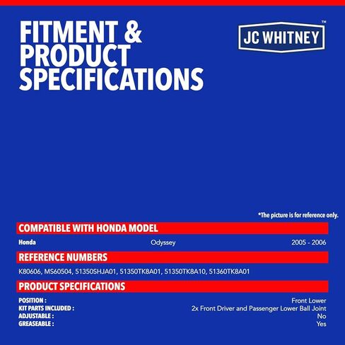 JC Whitney JFBAJCWCA00305 مجموعة من 2 وصلات كروية (أمامية سفلية) - متوافقة مع Honda Odyssey 2005-2006 in Kuwait
