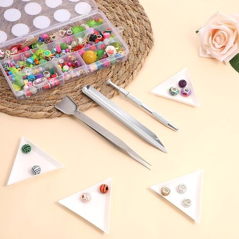 Viliqiou 13 PCS Craft Jewelry Bead Diamond Scoop Set, Stainless Steel Tweezers, Sorting Trays for Rhinestones, Pearls, Gemstones, DIY Tools and Supplies in Saudi Arabia