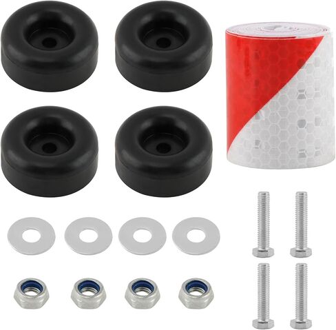 4 pcs Trailer Ramp Door Bumpers, 2.5 Inch Round Rubber Bump Stops for Trailer Door Bumper Air Compressors Pressure Washers with Screw Kits and Reflective Strip Sticker(Color:Black) in Saudi Arabia