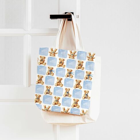 Whaline 20Pcs Cute Bear Fabric Squares Cotton Fabric Bundles Small Watercolor Blue Stripe Plaid Bow Bear Sewing Fabrics for DIY Craft Party Decor, 10 x 10 Inch in Kuwait