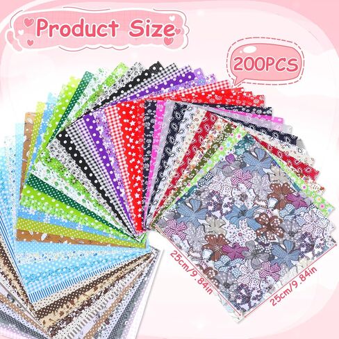 200 Pcs 10 x 10 Inch Cotton Fabric Squares for Quilting Sewing Pre Cut Patchwork Fabrics Patchwork-Quilting Fabric Bundles Floral Printed Bundles Quilting for DIY Craft Clothing, Floral in Kuwait