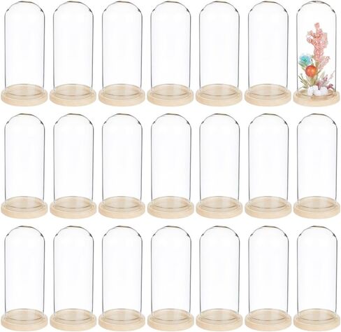 BENECREAT 30PCS Glass Display Dome, 1.2x2.4inch Bell Jar Display Case, Decorative Glass Dome with Wooden Base for Keepsakes Heirlooms Photos Wedding Decor in Kuwait