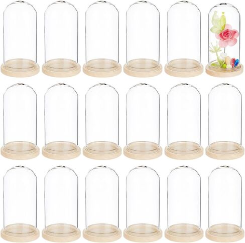 BENECREAT 30PCS Glass Display Dome, 1.2x2.4inch Bell Jar Display Case, Decorative Glass Dome with Wooden Base for Keepsakes Heirlooms Photos Wedding Decor in Kuwait