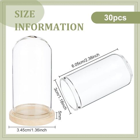 BENECREAT 30PCS Glass Display Dome, 1.2x2.4inch Bell Jar Display Case, Decorative Glass Dome with Wooden Base for Keepsakes Heirlooms Photos Wedding Decor in Kuwait