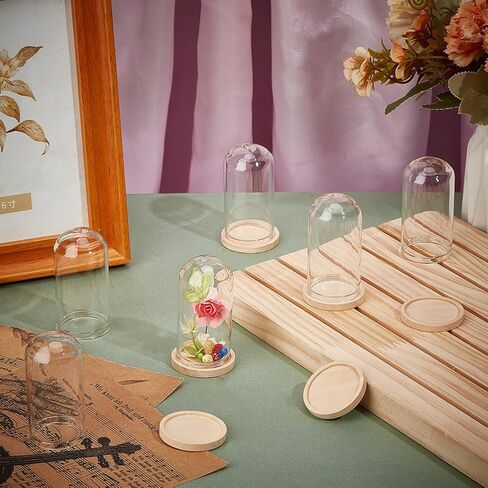 BENECREAT 30PCS Glass Display Dome, 1.2x2.4inch Bell Jar Display Case, Decorative Glass Dome with Wooden Base for Keepsakes Heirlooms Photos Wedding Decor in Kuwait