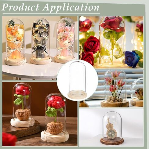 BENECREAT 30PCS Glass Display Dome, 1.2x2.4inch Bell Jar Display Case, Decorative Glass Dome with Wooden Base for Keepsakes Heirlooms Photos Wedding Decor in Kuwait