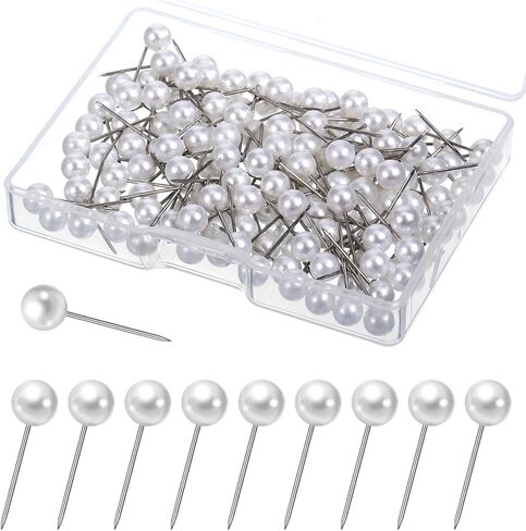 150 PCS Pearl Push Pins, Decorative Pearl Ball Tacks with Plastic Storage Box Round Short Pearls Head Pins Corsage Florists Weddings Sewing Straight Pin for DIY Craft, Photo Wall, Cork Board (White) in Kuwait