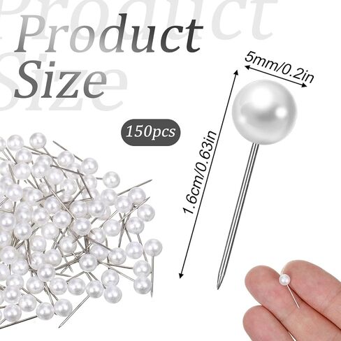 150 PCS Pearl Push Pins, Decorative Pearl Ball Tacks with Plastic Storage Box Round Short Pearls Head Pins Corsage Florists Weddings Sewing Straight Pin for DIY Craft, Photo Wall, Cork Board (White) in Kuwait