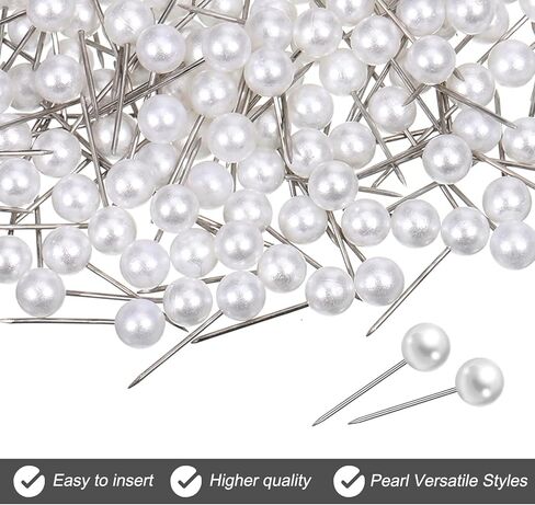 150 PCS Pearl Push Pins, Decorative Pearl Ball Tacks with Plastic Storage Box Round Short Pearls Head Pins Corsage Florists Weddings Sewing Straight Pin for DIY Craft, Photo Wall, Cork Board (White) in Kuwait