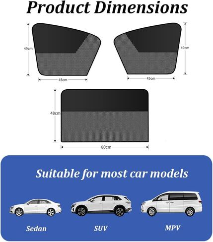 Car Window Shades for Rivian R1S Adventure Package, 4 PCS Magnetic Stretch Side Window Sun Shade Curtains, Glare Shield, Half Breathable Mesh Side Sun Stretch Screens in Kuwait