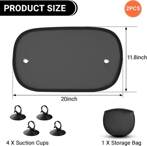 2 Pack Car Sun Shade, 20''x12'' Mesh Window Shade with Suction Cups for Side Windows, Car Window Privacy Shade, Breathable Sun Blocker for Baby Kids Pets for Most Cars SUVs in Saudi Arabia