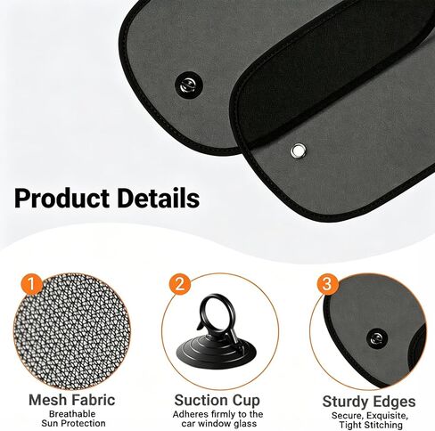 2 Pack Car Sun Shade, 20''x12'' Mesh Window Shade with Suction Cups for Side Windows, Car Window Privacy Shade, Breathable Sun Blocker for Baby Kids Pets for Most Cars SUVs in Saudi Arabia