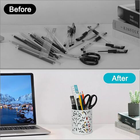 حامل أقلام أبيض من EasyPAG للمكتب، عبوتان من منظم الأقلام المستدير، حامل فرشاة للزينة، منظم أكواب أقلام الرصاص المعدنية للمنزل والمكتب والفصول الدراسية والمدرسة in Kuwait