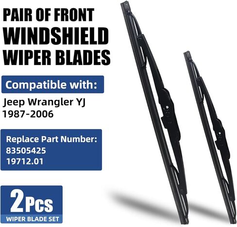 Windshield Wiper Blades for Jeep Wrangler YJ 1987-2006, Front Replacement Wiper Blade Set 2 Pack, Replace 83505425 19712.01, All Weather Automotive Wipers Easy Install Durable Rubber in Saudi Arabia